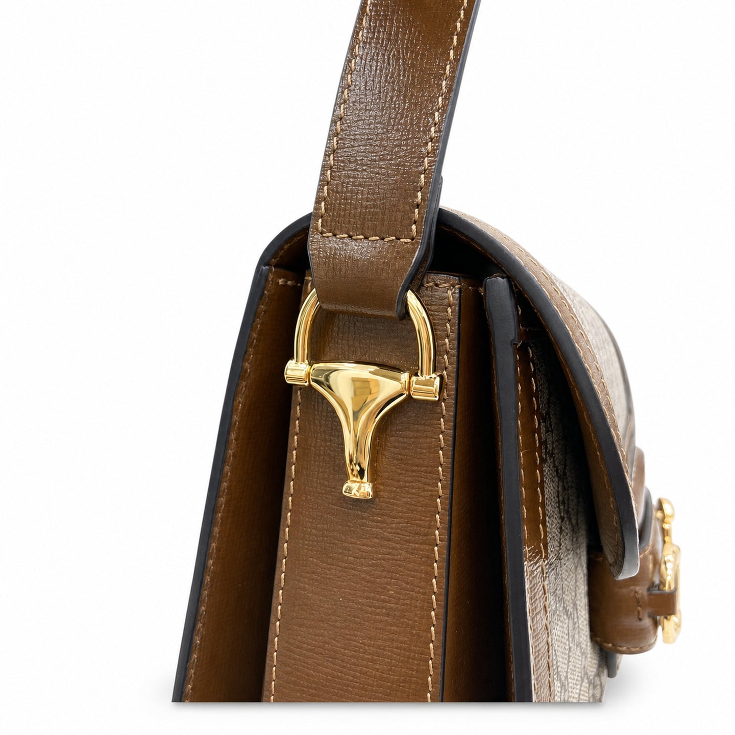 Gucci Horsebit 1955 Supreme Small Leather Beige Brown Gold Handbag