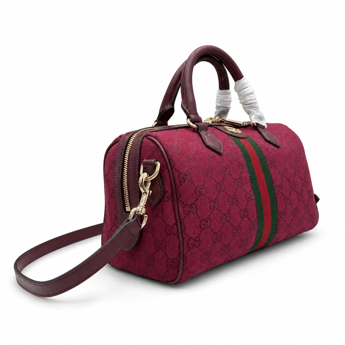 Gucci Ophidia Supreme Small Canvas Leather Red Green Gold Boston Bag
