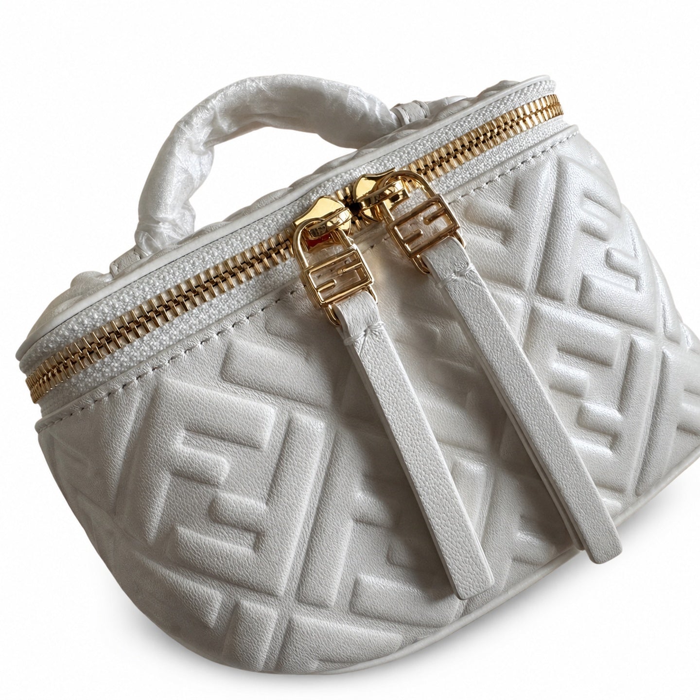 Fendi Mini Leather White Gold Vanity Bag