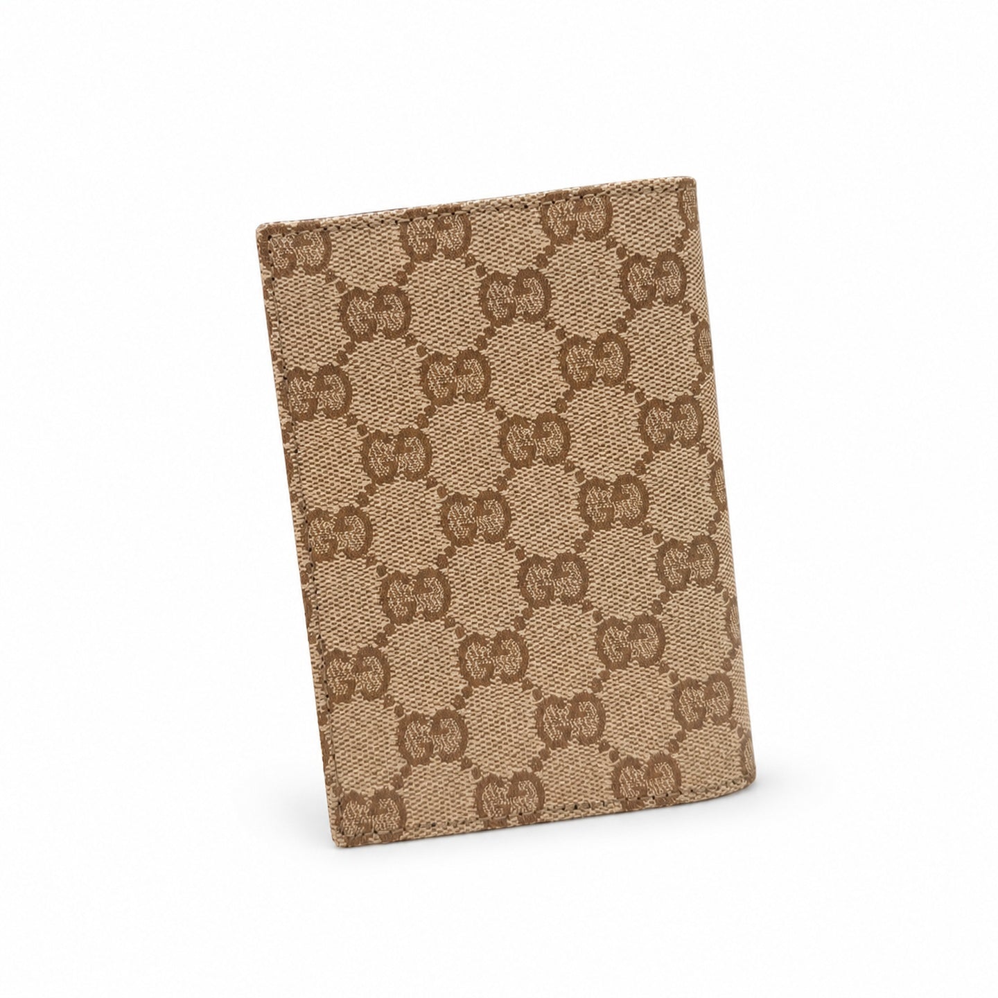 Gucci Canvas Leather Brown Gold Silver Passport Holder