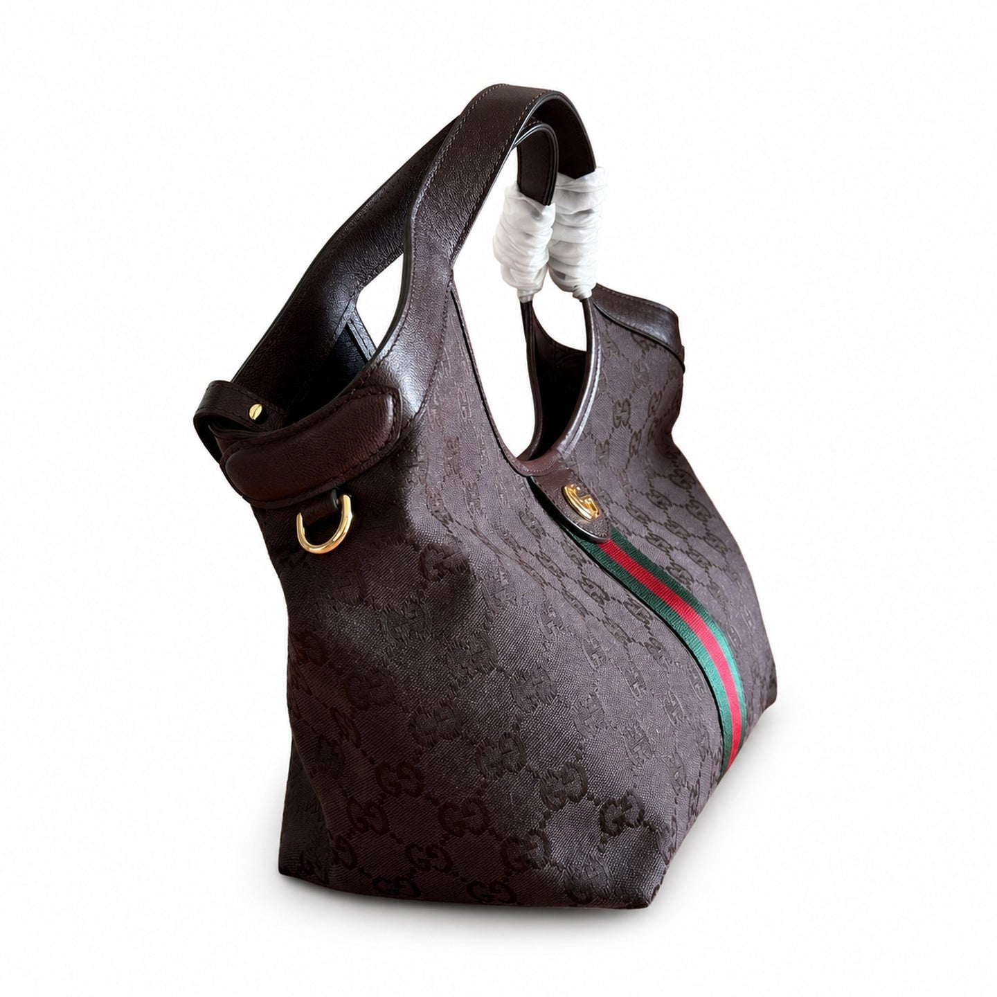 Gucci Giglio Canvas Leather Brown Red Green Gold Handbag