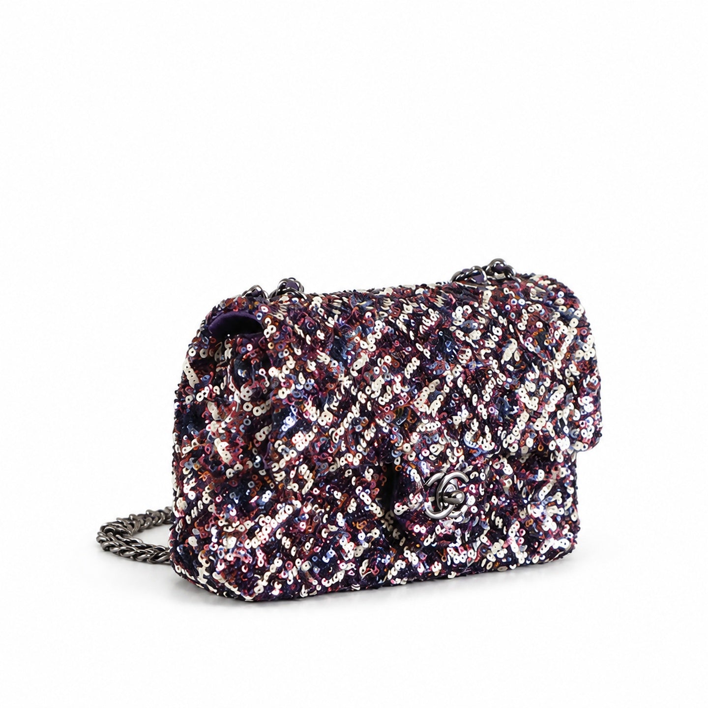 Chanel Mini Embroidered Black Pink Purple Silver Handbag