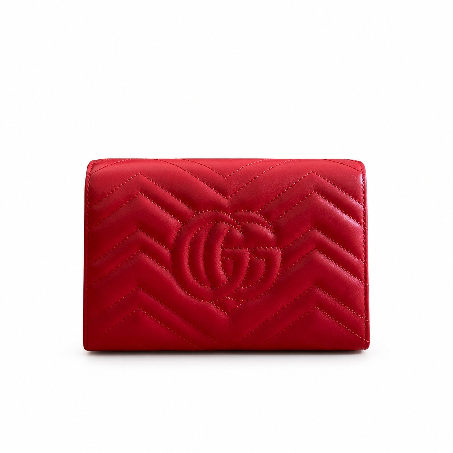 Gucci GG Marmont Mini Quilted Matelasse Leather Beige Red Handbag