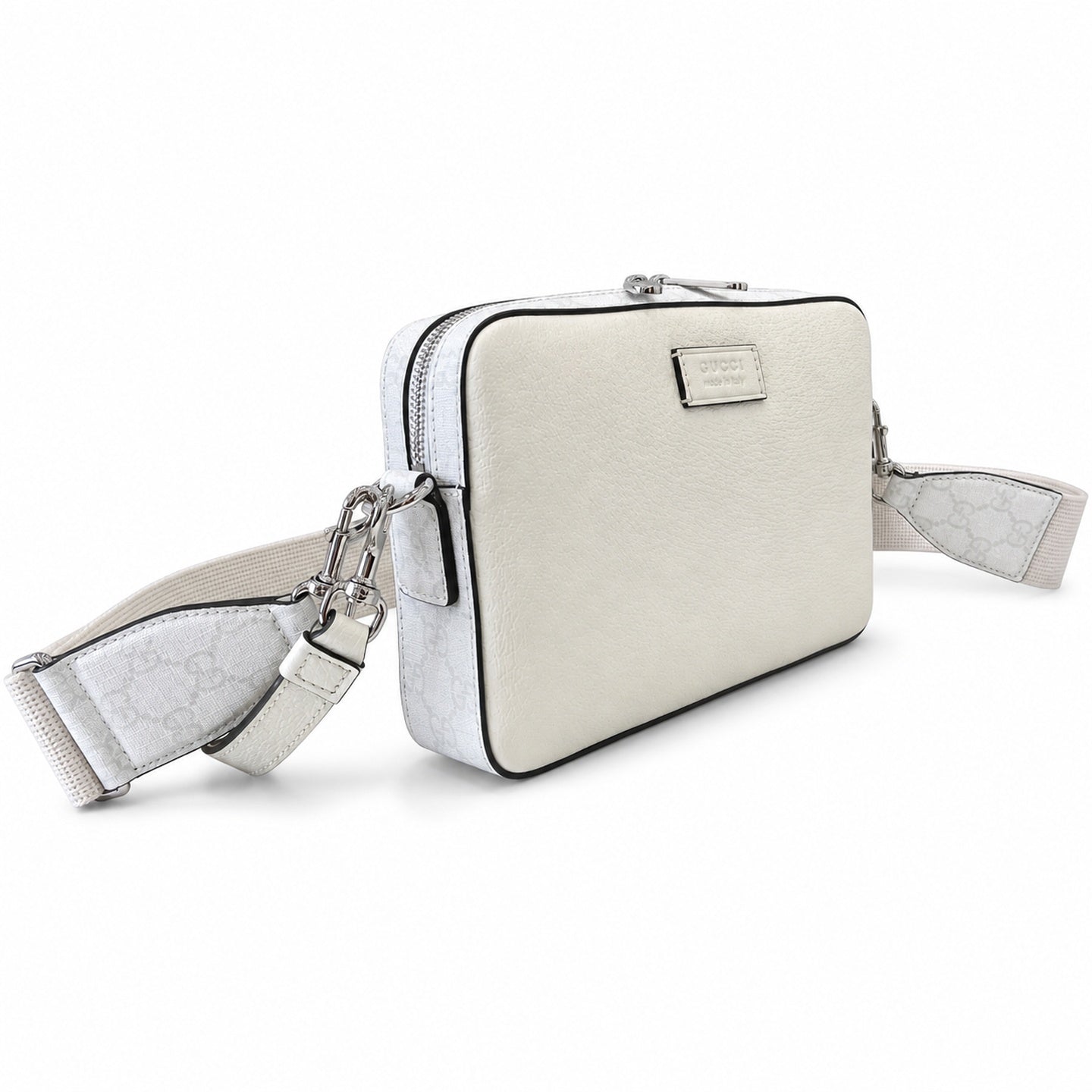 Gucci Supreme Mini Cotton Canvas Leather White Green Handbag