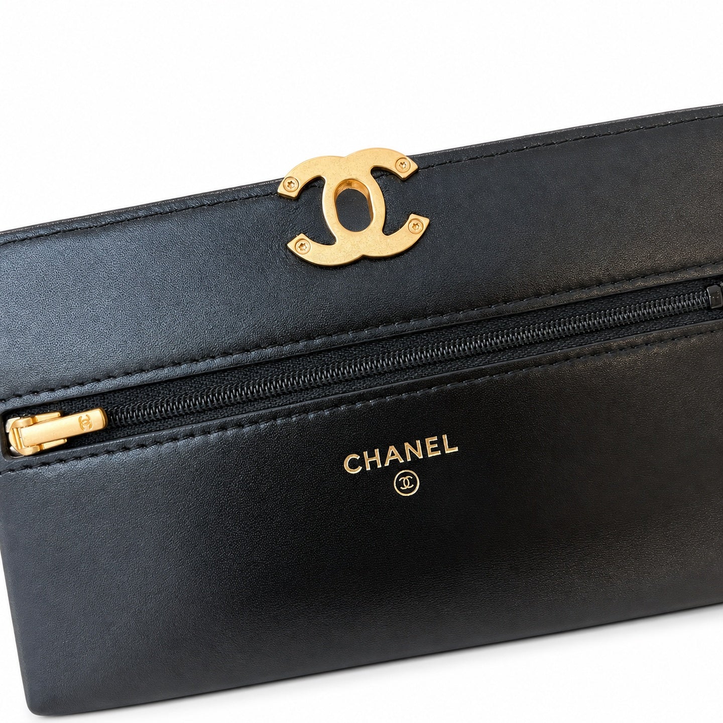 Chanel Small Leather Black Gold Wallet on Chain