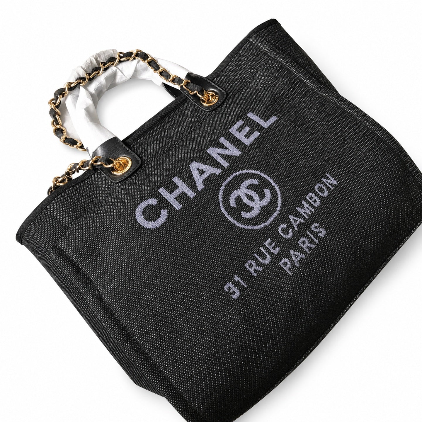 Chanel Deauville Large Embroidered Denim Canvas Bag