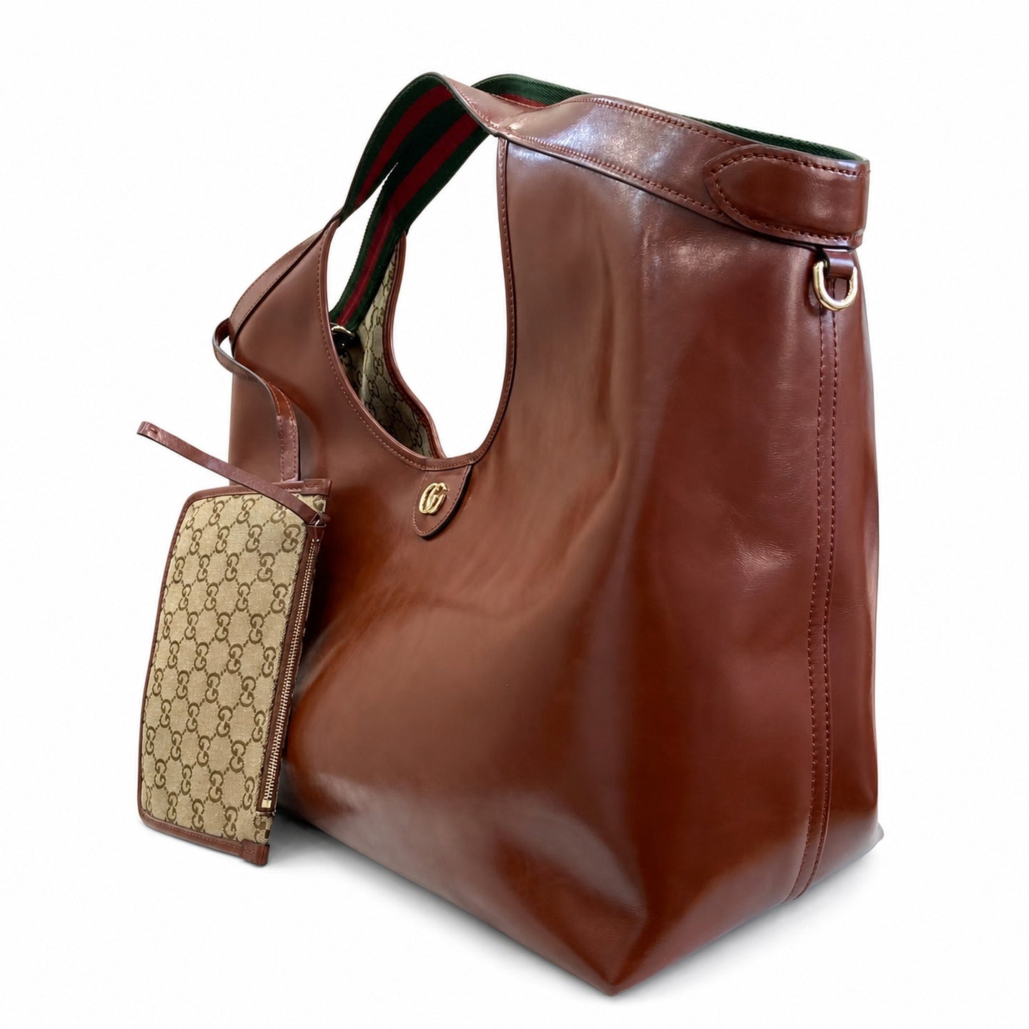 Gucci Giglio Canvas Leather Brown Gold Bag