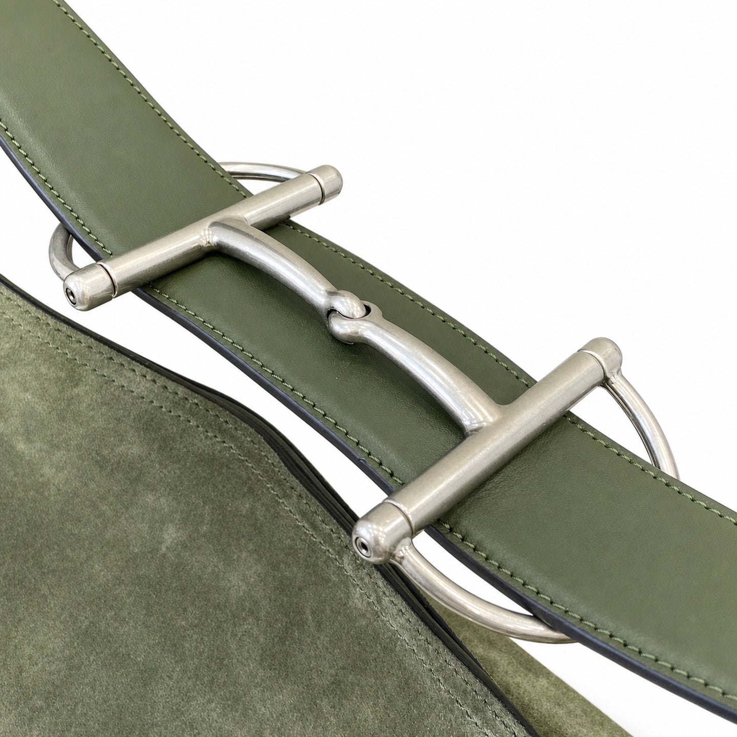 Gucci Horsebit Cotton Suede Leather Green Gold Handbag