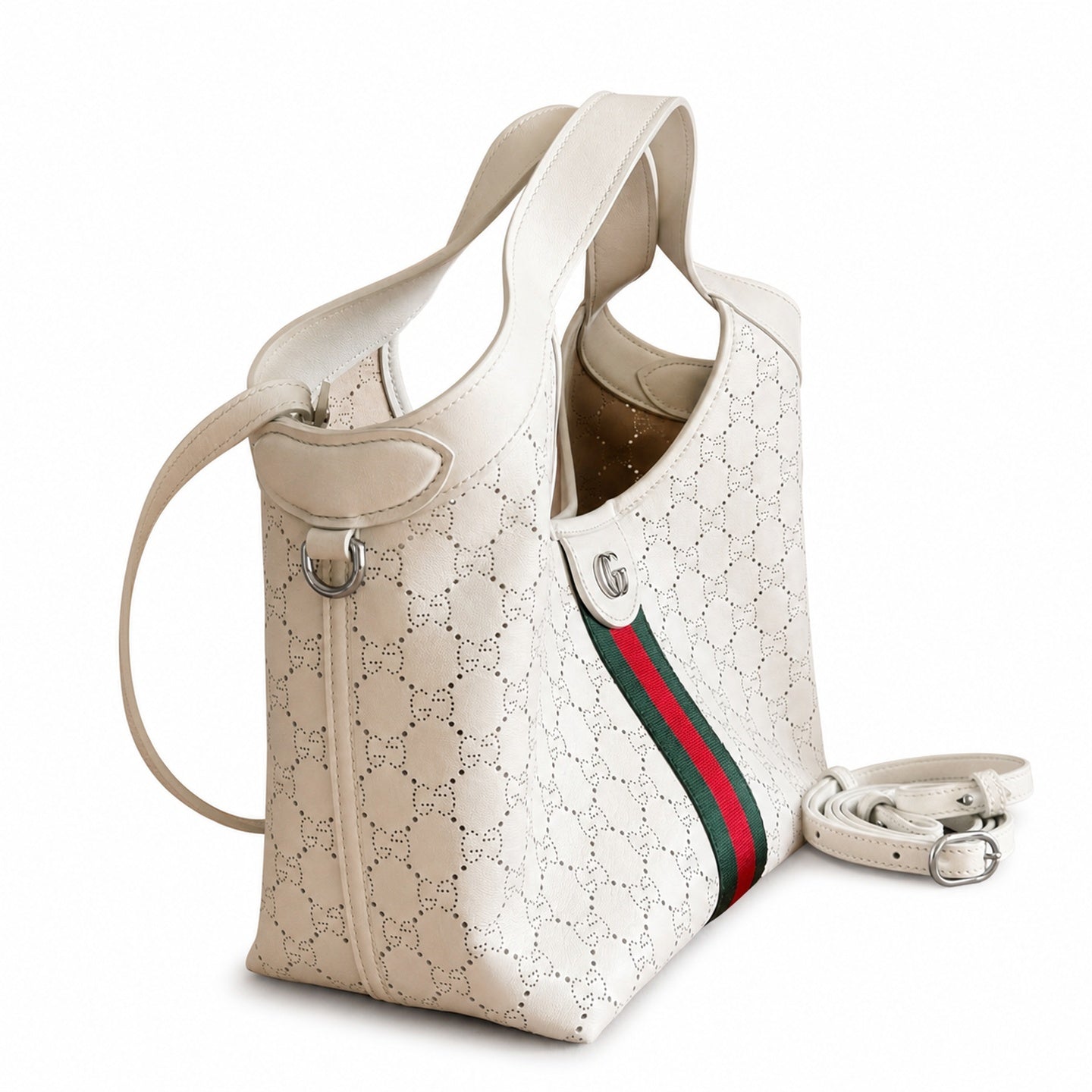 Gucci Giglio Leather Black White Beige Gold Clutch