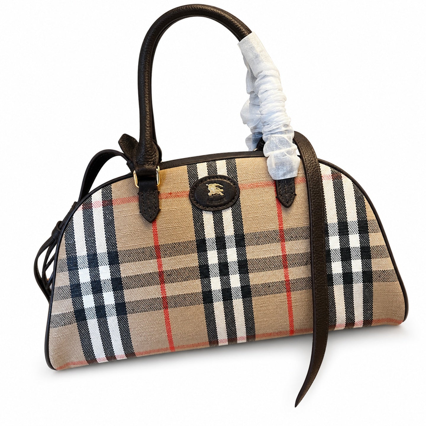 Burberry Cotton Jacquard Leather Check Bag