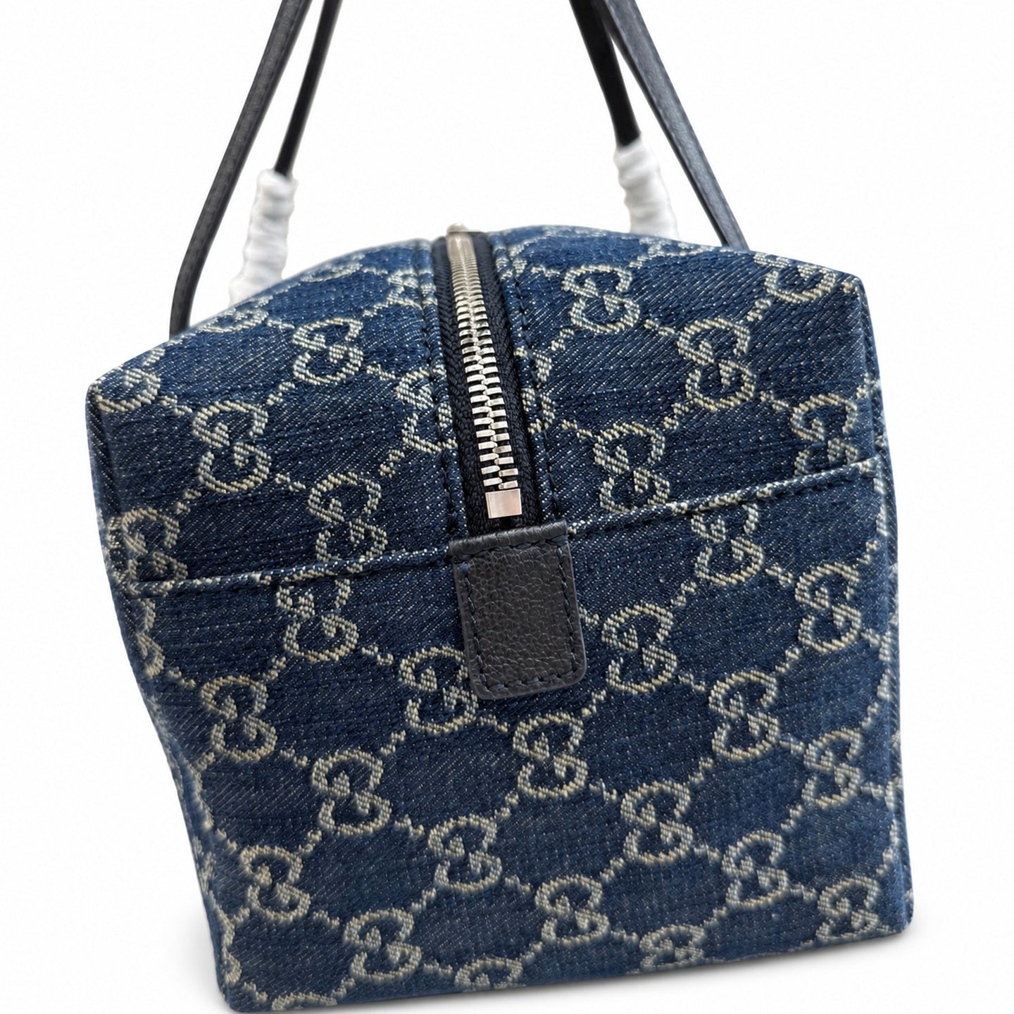 Gucci Denim Nylon Leather Blue Boston Bag