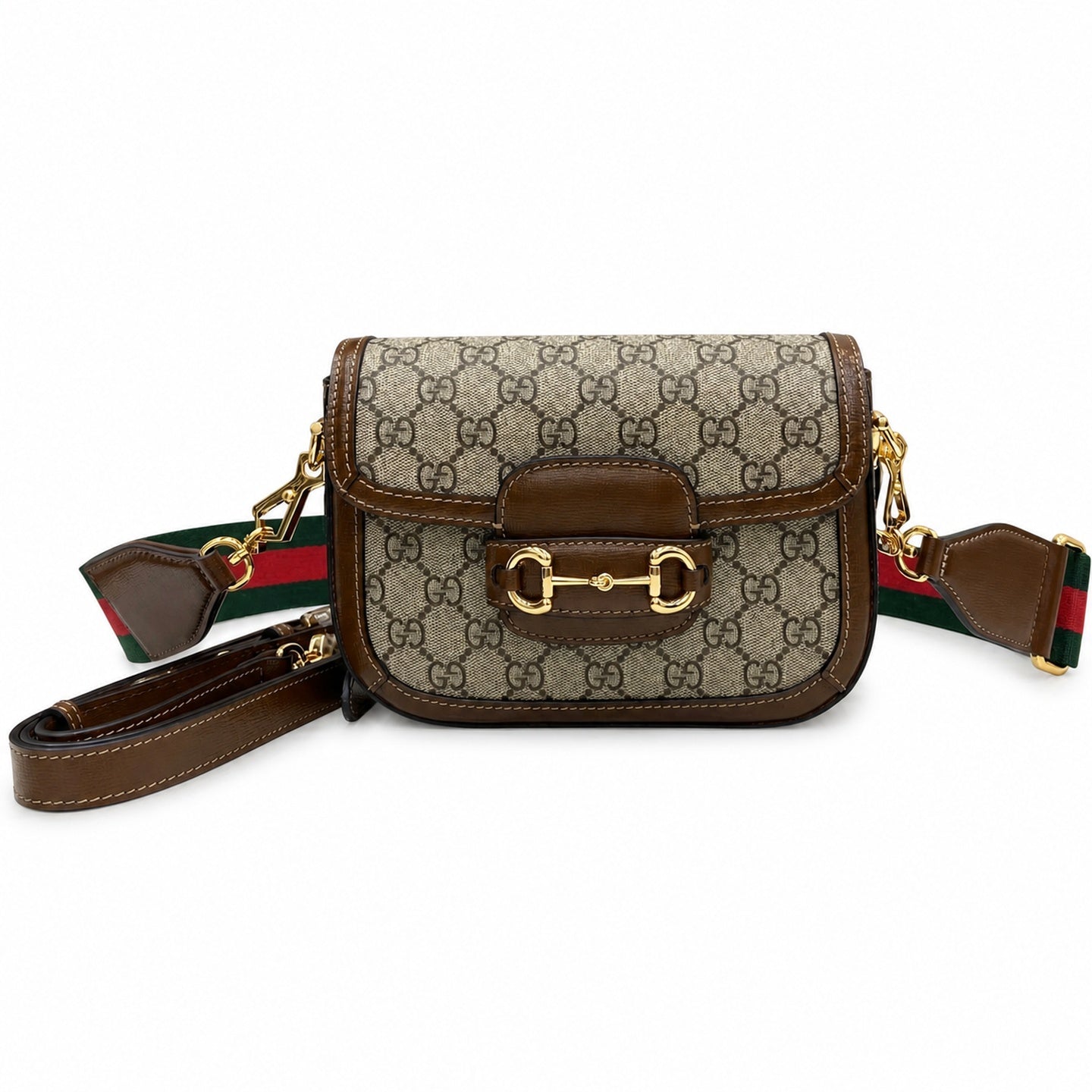 Gucci Horsebit 1955 Supreme Small Cotton Leather Beige Brown Red Green Gold Handbag