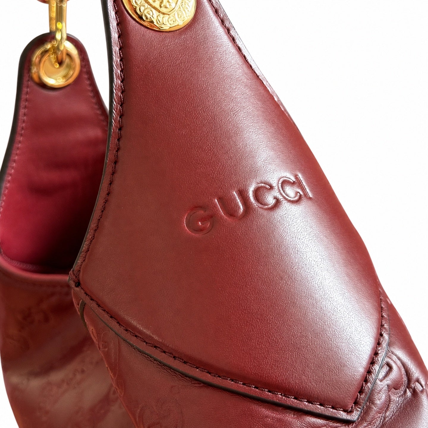 Gucci Suede Leather Brown Gold Burgundy Bag