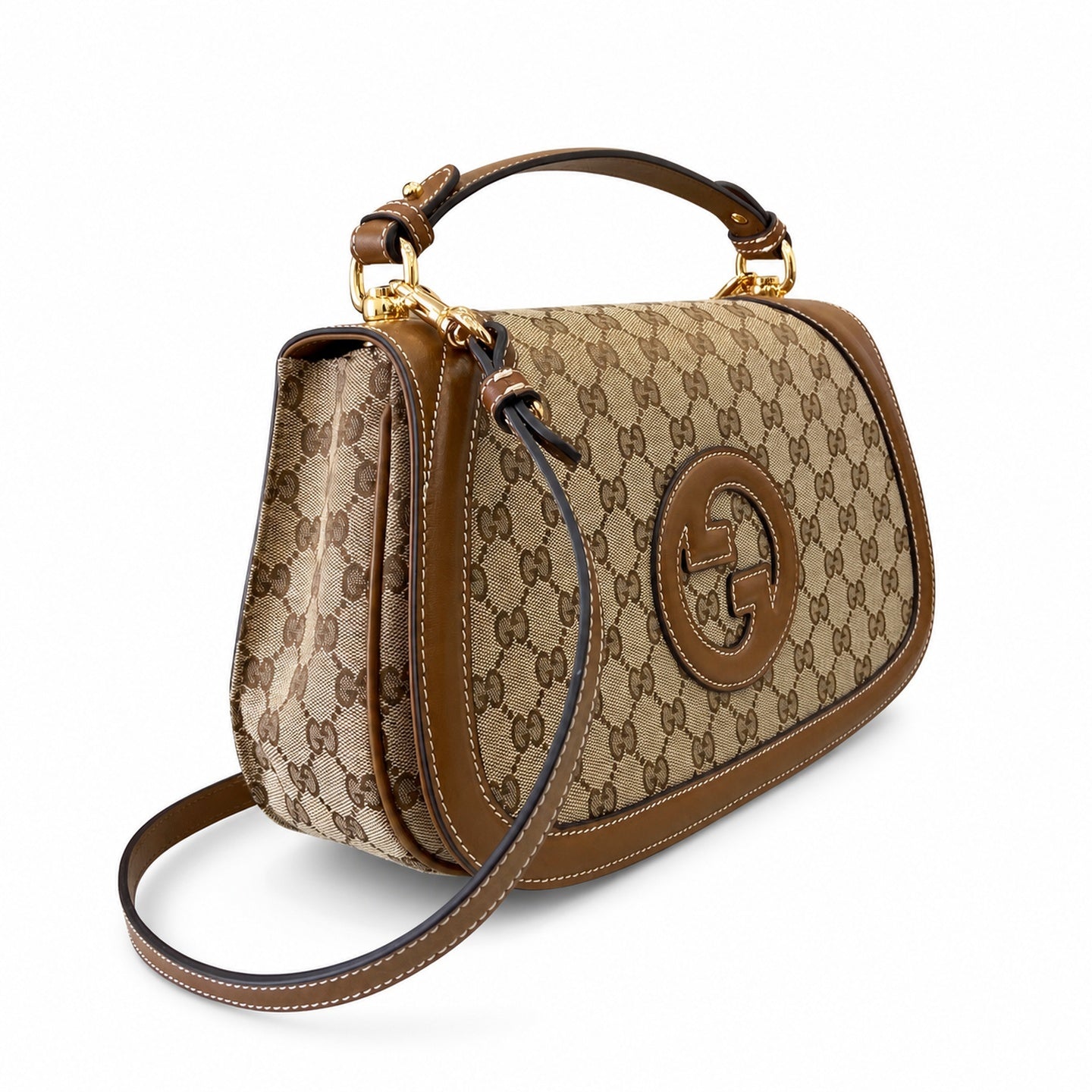 Gucci Blondie Medium Canvas Leather Beige Brown Green Handbag