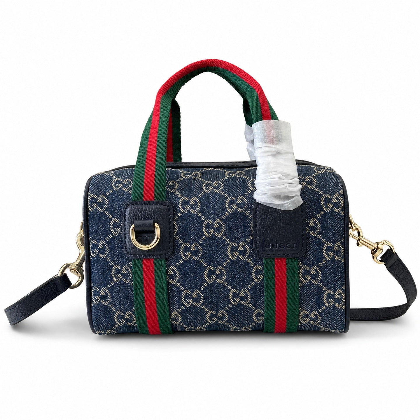 Gucci Mini Cotton Denim Leather Brown Blue Gold Handbag